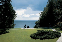 View of the Sound with Henry Moore's Reclining Figure No 5. Photo: Shigeo Anzai. Copyright: Louisiana Museum of Modern Art